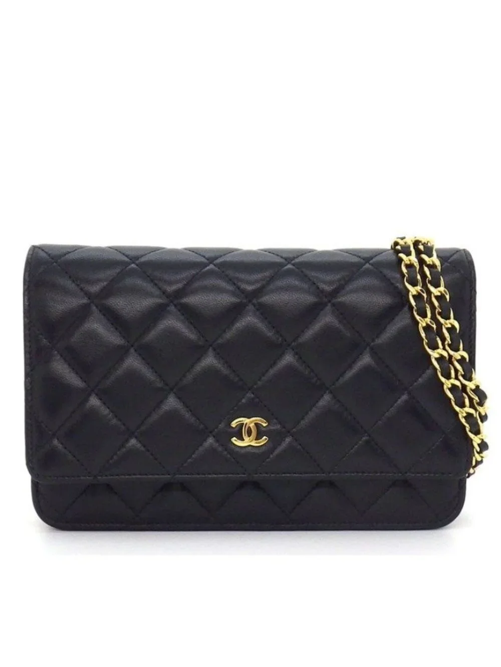 Chanel Shoulder Bag Quilted Classic Chain Wallet Onwards Black Lambskin